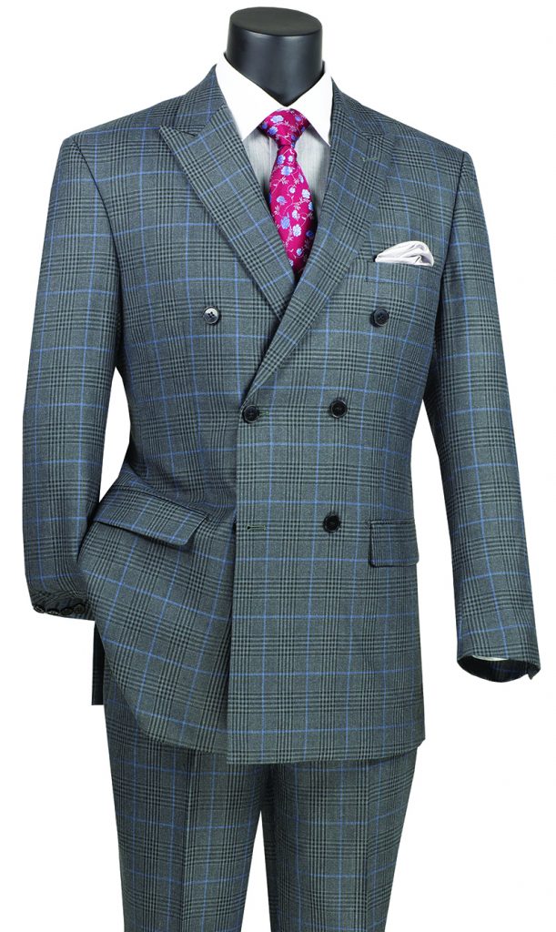 Executive Double Breasted Suit Glen Plaid Side Vents Flat Front Pants Regular Fit | DRW-2
