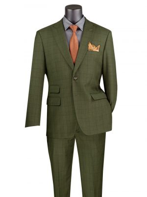 Windowpane 2 buttons Modern Fit Suits in Blue Gray Olive Purple | MRW-1