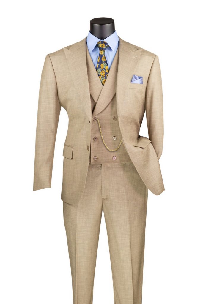 Modern Fit Vested Suit with Peak Lapel Fancy Vest with Stretch Fabric Adjustable Waist Band | MV2K-2