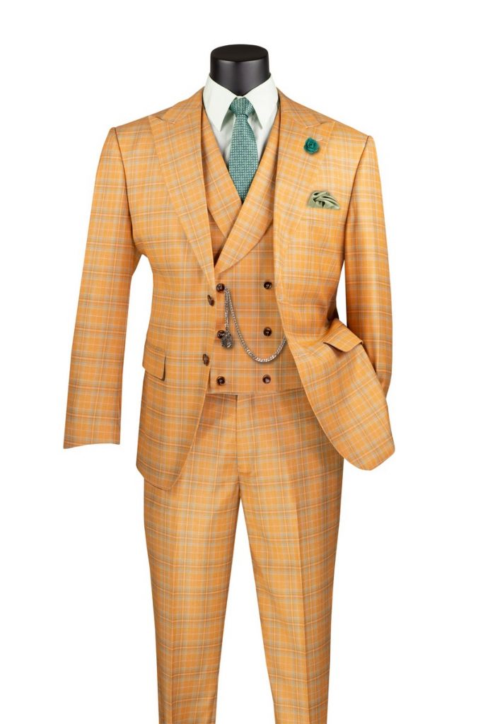 Modern Fit 3 pcs Suits with Peak Lapel Fancy Vest Stretch Fabric | MV2W-3