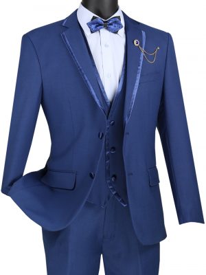 Slim Fit Vested Textured Solid Trimmed Lapel Suits | SV2T-8