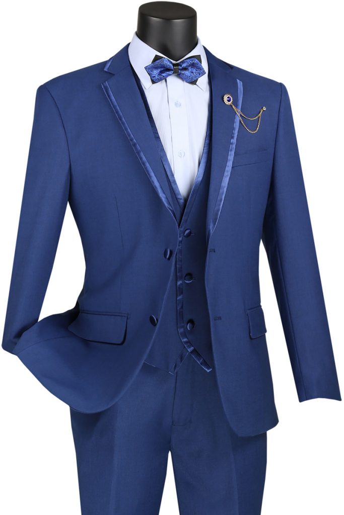 Slim Fit Vested Textured Solid Trimmed Lapel Suits | SV2T-8