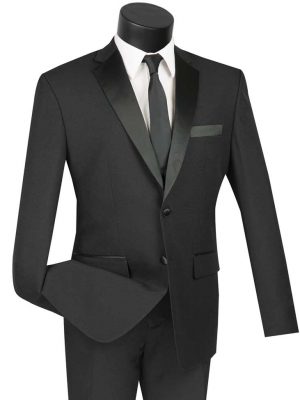 Slim Fit Tuxedo 2 Buttons Flat Front Sateen Trimmed Pants Solid Color | T-SLPP