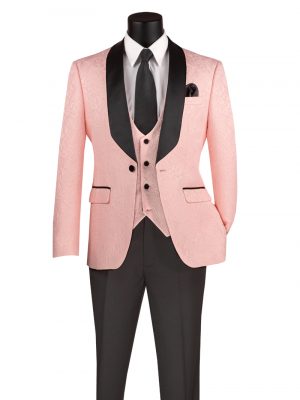 Slim Fit Vested Jacquard Fabric 1 Button Fashion Tuxedo | TVSJ-1