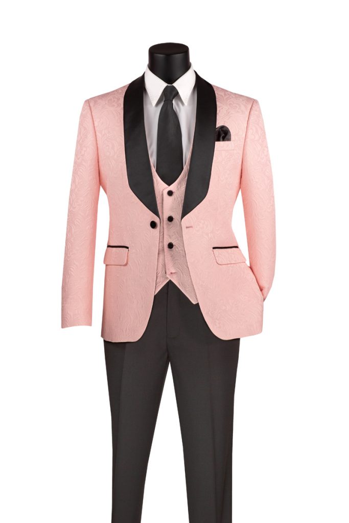 Slim Fit Vested Jacquard Fabric 1 Button Fashion Tuxedo | TVSJ-1