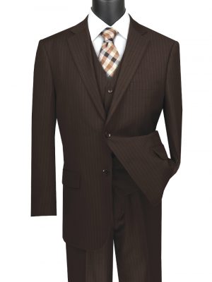 Classic Wool Feel 3 Pieces Suits size up to 62 Pin Stripe | V2RS-7
