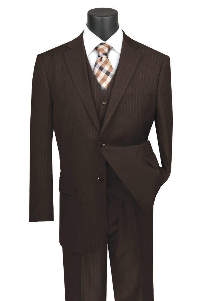 Classic Wool Feel 3 Pieces Suits size up to 62 Pin Stripe | V2RS-7