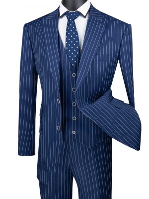 Single Breasted 2 Buttons 3pcs Vested Suit with Peak Lapel | V2RS-9