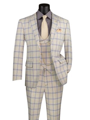Modern Fit 3 pcs Peak Lapel Suits with Fancy Vest Stretch Fabric | MV2W-5