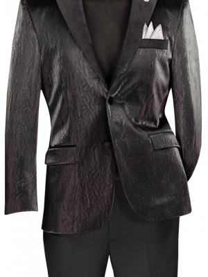 Vegan Leather Single Breasted Modern Fit Blazer With Velvet Peak Lapel | BML-1